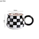 Axya Chessboard Grid Ceramic Mug - Stripe Design Large Handle Coffee Cup