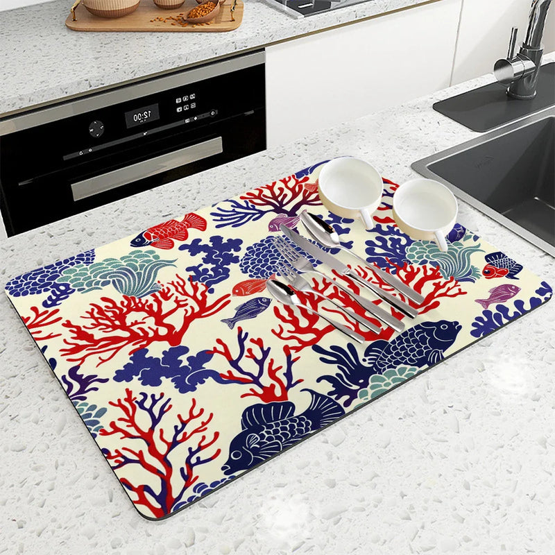 Axyaa Marine Coral Diatoms Absorbent Non-slip Kitchen Drain Mat