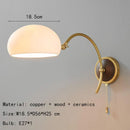Axyaa Gold Brass Wall Light With Wood Sconce, E27 Bulb, White Ceramics