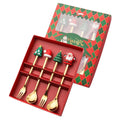 Axyaa Christmas Cutlery Set: Glod Spoon Fork, Elk & Tree Decoration, Dessert Scoop.