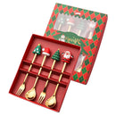 Axyaa Christmas Cutlery Set: Glod Spoon Fork, Elk & Tree Decoration, Dessert Scoop.
