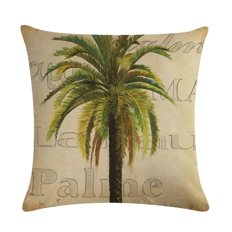 Tropical Tree Green Plant Linen Cushion Cover by Axyaa for Home Decoration