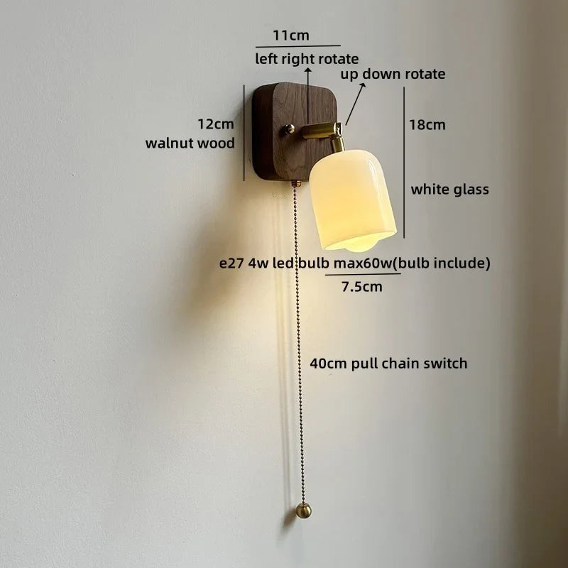 Axyaa Walnut Wood Glass Wall Lamp - Spherical Indoor Light for Living Room, Bathroom & Stairs