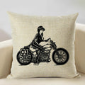 Axyaa Motorcycle Pattern Cushion Cover 45x45cm - Black and White Design