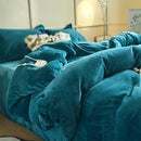 Axyaa Solid Flannel Bedding Set, Reversible Fleece Duvet Cover and Cozy Sheet with Pillowcases