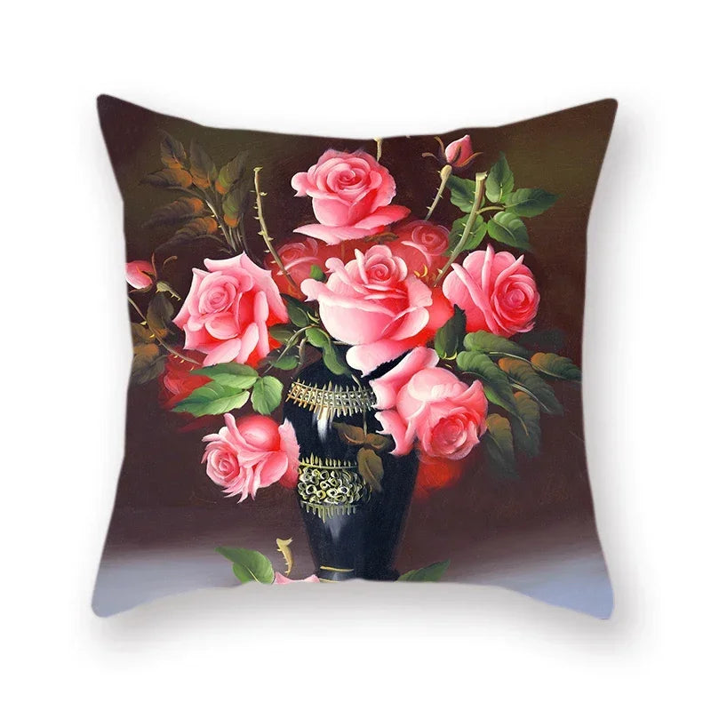 Purple Rose Vase Decorative Pillow Cover 45x45cm by Axyaa