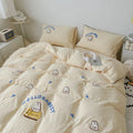 Axyaa Cute Bread Rabbit Embroidery Bedding Set, Soft Single/Double Duvet Cover & Pillowcases