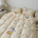 Axyaa Cute Bread Rabbit Embroidery Bedding Set, Soft Single/Double Duvet Cover & Pillowcases