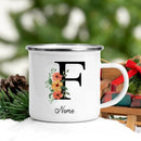 Axyaa Flower Letter Enamel Mug - Personalized Alphabet Camping Tea Coffee Cup