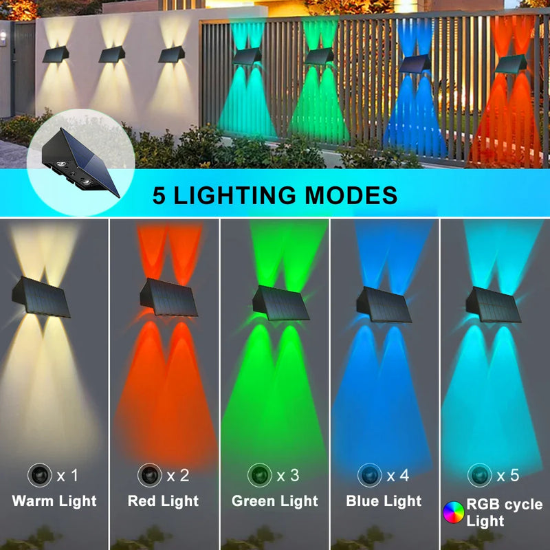 Axyaa Solar Fence Lights: Up Down RGB Luminous Outdoor Garden Wall Lamps