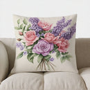 Axyaa Floral Peony Pillow Cover - Purple Blooms Pattern - Sofa Bedroom Car - Cushion Cover