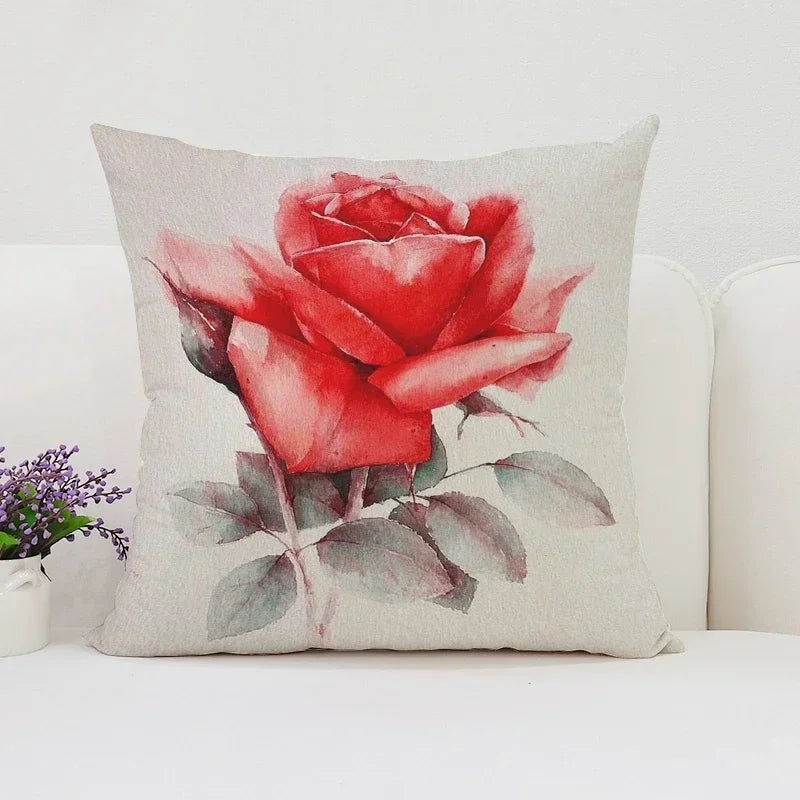 Axyaa Rose Print Pillow Cover - Romantic Home Decor & Gift