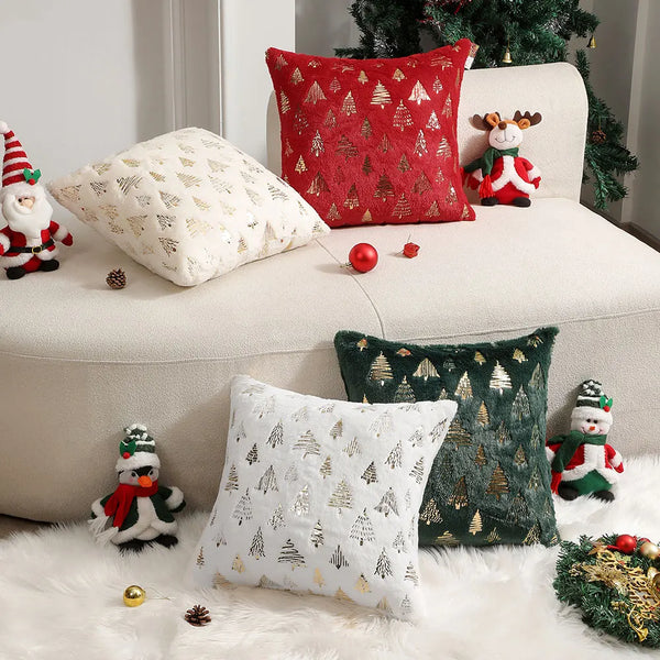 Axyaa Christmas Foil Print Cushion Cover: Plush 45x45 Throw Pillow for Living Room