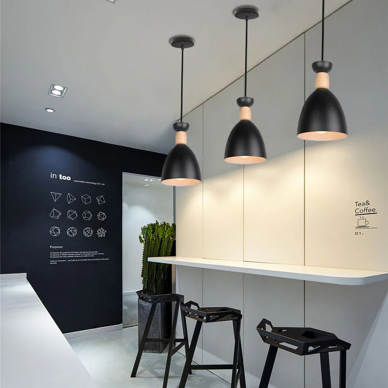 Axyaa Wood Pendant Light Nordic E27 Hanging Lamp for Home & Bar.