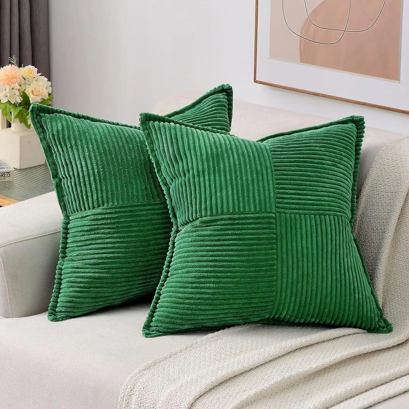 Axyaa Soft Corduroy Striped Border Throw Pillow Covers 18x18 Inch