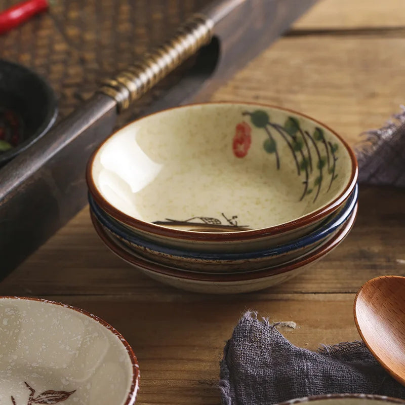 Axya Hand-painted Ceramics Japanese Dinner Plate Set for Desserts, Salad, Pasta, and Dipping Sauce