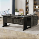 Axyaa 63" Executive Desk with File Cabinet, L Shaped Computer Desk & Storage Shelves