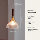 Axyaa Nordic Glass Copper Pendant Lamp with Walnut Wood Finish