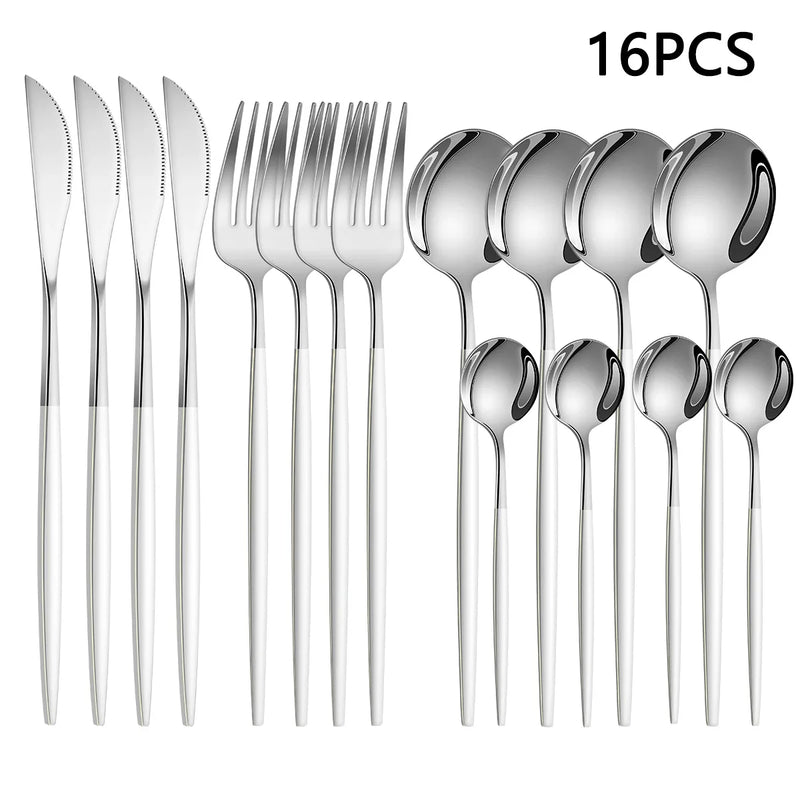 Axyaa 16-Piece Stainless Steel Tableware Set for Home, Hotel, and Restaurant