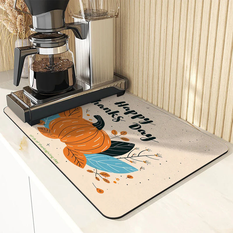 Axyaa Thanksgiving Drying Mat - Non-slip Kitchen Drain Pad and Heat Resistant Counter Mat