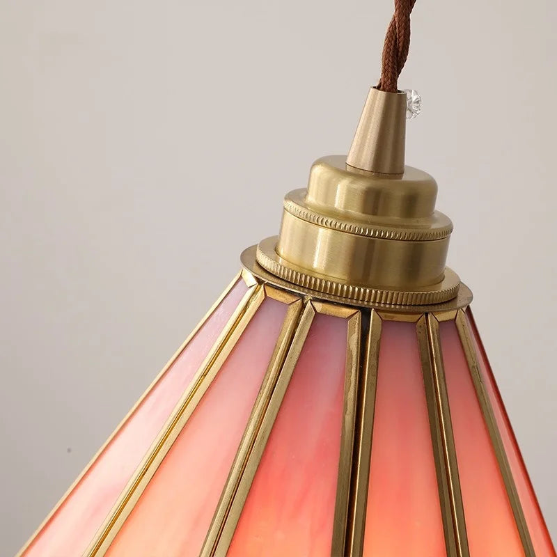 Axyaa Pink Glass LED Pendant Lights - Copper Nordic Hanging Lamp for Bedroom, Dining, and Living Room