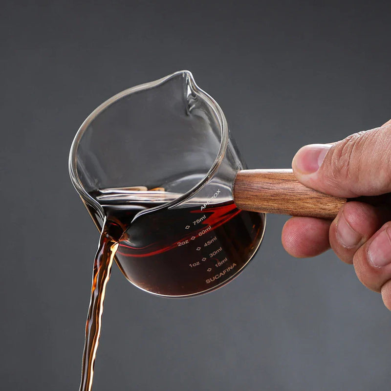Axya Glass Espresso Measuring Cup with Wood Handle - 50/75/100/140ml