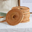 Axyaa Rattan Coaster Set: Handmade Round Insulation Mats for Tea, Coffee Cups