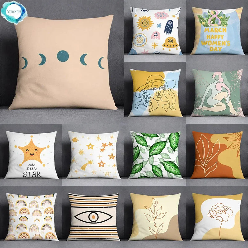 Nordic Abstract Printed Cushion Cover 45x45 cm for Home Decor by Axyaa