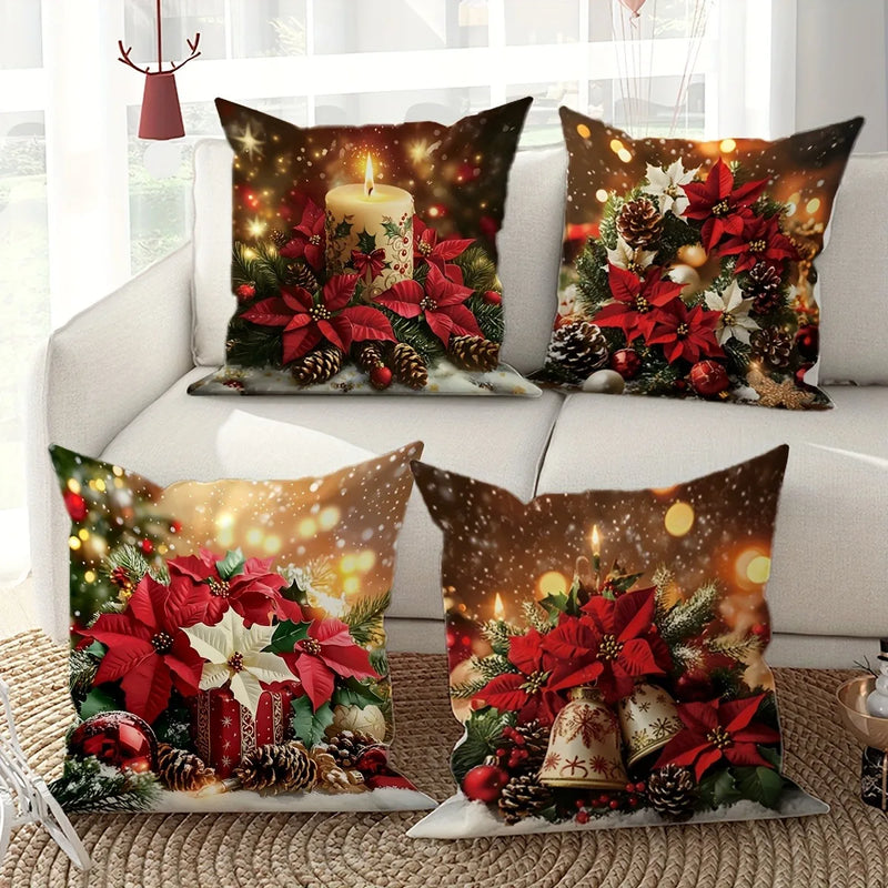Axyaa Christmas Flower Candle Bell Pillow Cover for Living Room Home Decor