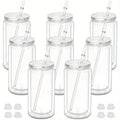 Axyaa 16oz Double Wall Snowglobe Mason Jar Cups with Straw - Set of 8