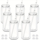 Axyaa 16oz Double Wall Snowglobe Mason Jar Cups with Straw - Set of 8