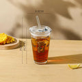Axyaa Cute Korean Glass Water Bottle with Straw, Lid: 480ml Breakfast Glass Cups