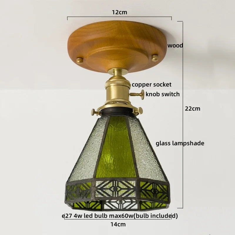 Axyaa Glass Wood LED Ceiling Lights Modern Plafondlamp for Living Room & Corridor