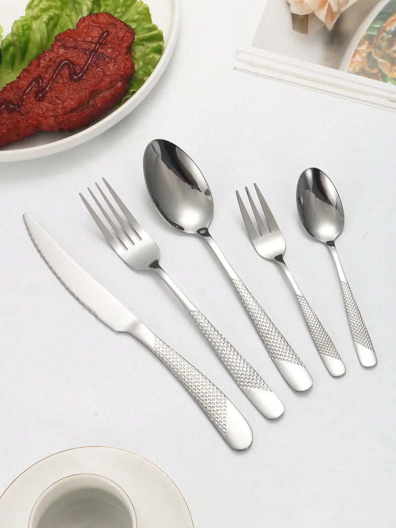 Axyaa Stainless Steel Silver High-End Star Diamond 30pc Tableware Set for Luxury Dining