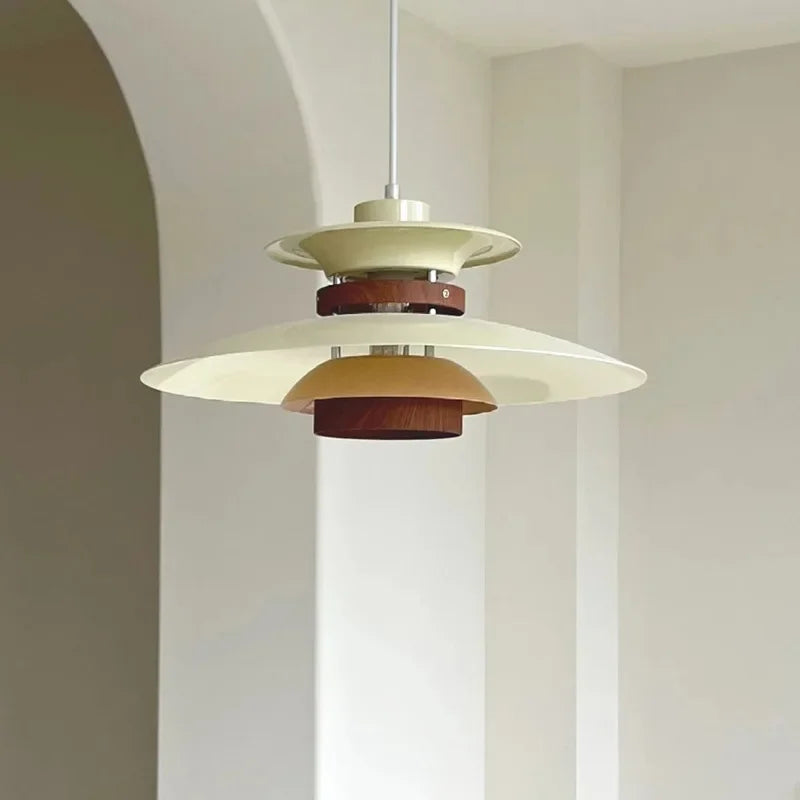 Axyaa Walnut Chandelier: Japanese Retro Flying Saucer Pendant Lighting