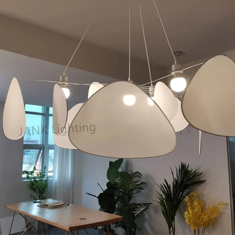 Axyaa White Fabric Screen Chandelier: Elegant Leaf Grid Suspension Lighting