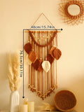 Axyaa Multicolor Leaves Macrame Tapestry with Wooden Beads Wall Hanging