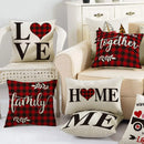 Axyaa Red Black Plaid Linen Pillow Cover - Customize 40x40 50x50 60x60