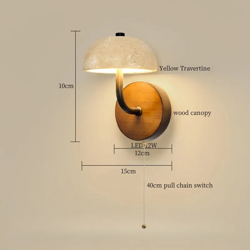 Axyaa White Glass LED Wall Light - Yellow Travertine Button Switch - Wabi Sabi Design