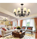 Axyaa Black Iron Chandelier with Fabric Shade, Farmhouse Style for Living Room