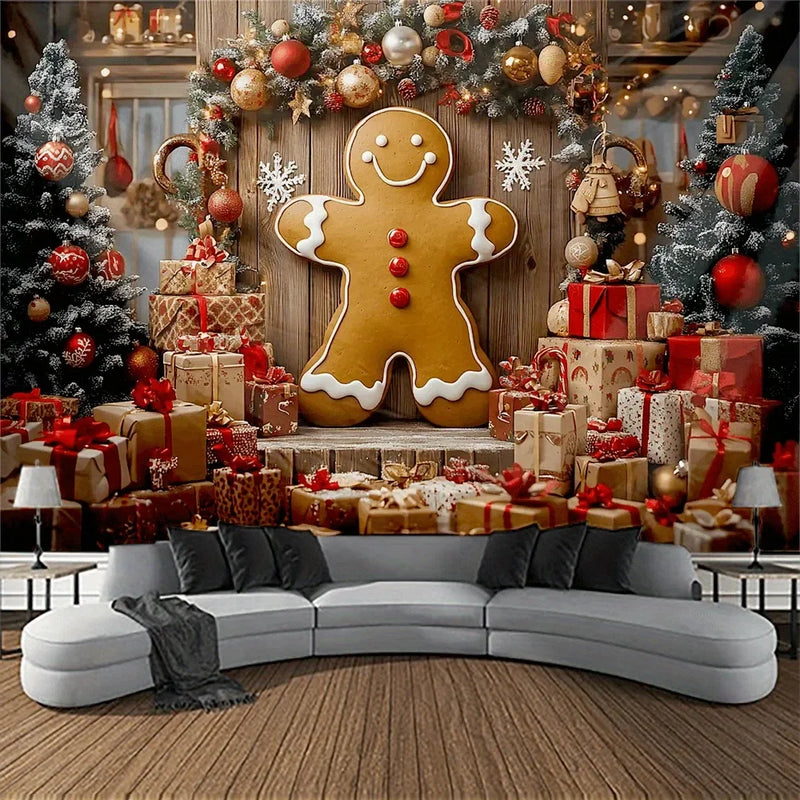 Axyaa Christmas Gingerbread & Gift Box Tapestry for Festive Home Decor