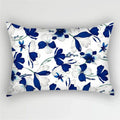 Bohemian Blue Flower Pillowcase with Vintage Ink Plant Leaf Design, by Axyaa