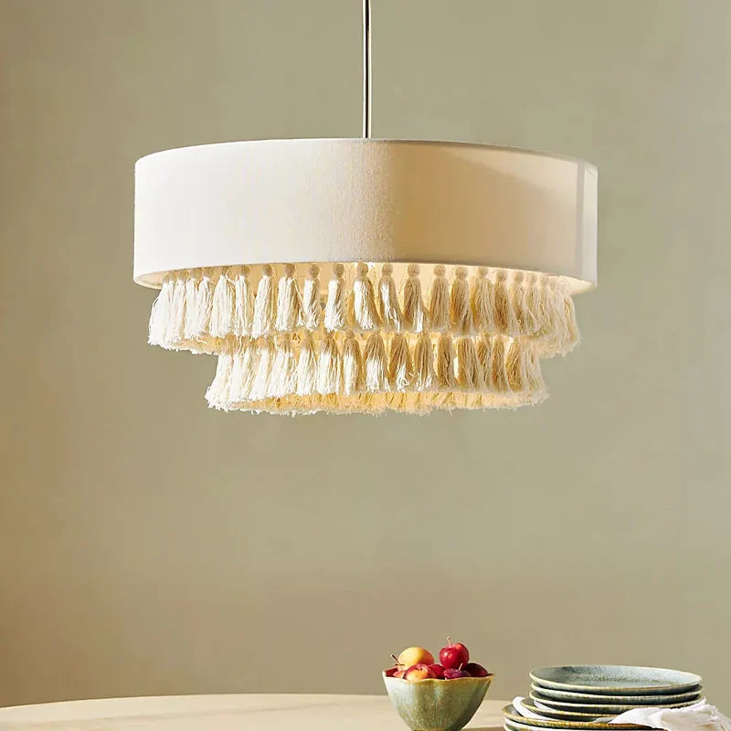 Axyaa Creamy Fabric Chandelier: Bohemian Wabi Sabi Nordic Japanese Pendant Lamp