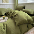Axyaa Waffle Jacquard Cotton Queen Bedding Set with Sheets, Quilt Cover & Pillowcases