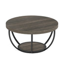 Axyaa Industrial 2-Tier Round Coffee Table with Storage Shelves