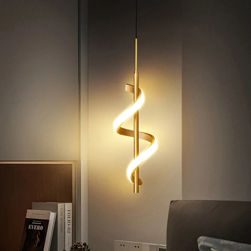 Axya LED Pendant Light: Modern Gold Black Hanging Fixture for Bedroom Decor