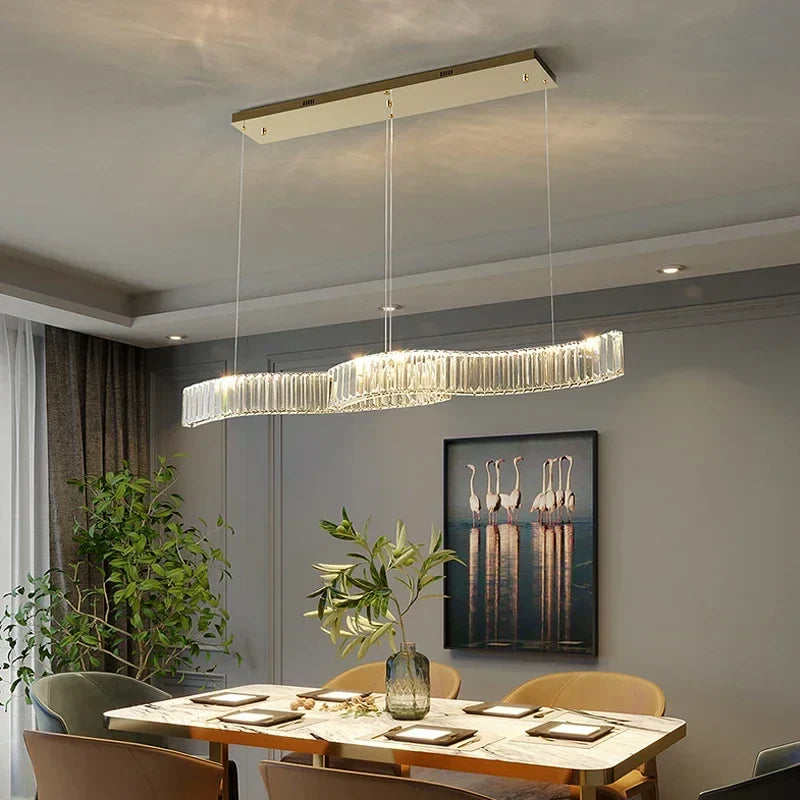 Axyaa Crystal Pendant Chandelier: Modern LED Ceiling Light for Luxury Dining Room Decor