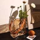 Axyaa Glass Vase Bag Style Handbag: Chic Leather Terrarium Flower Pot for Home Decor