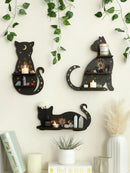 Axyaa Moon Phase Black Cat Wall Shelf for Crystals, Oils & Decor - Gothic Home Display Stand