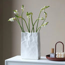 Axyaa Pleated Paper Bag Vase: Ceramic Minimalist Scandinavian Boho Decor for Modern Home